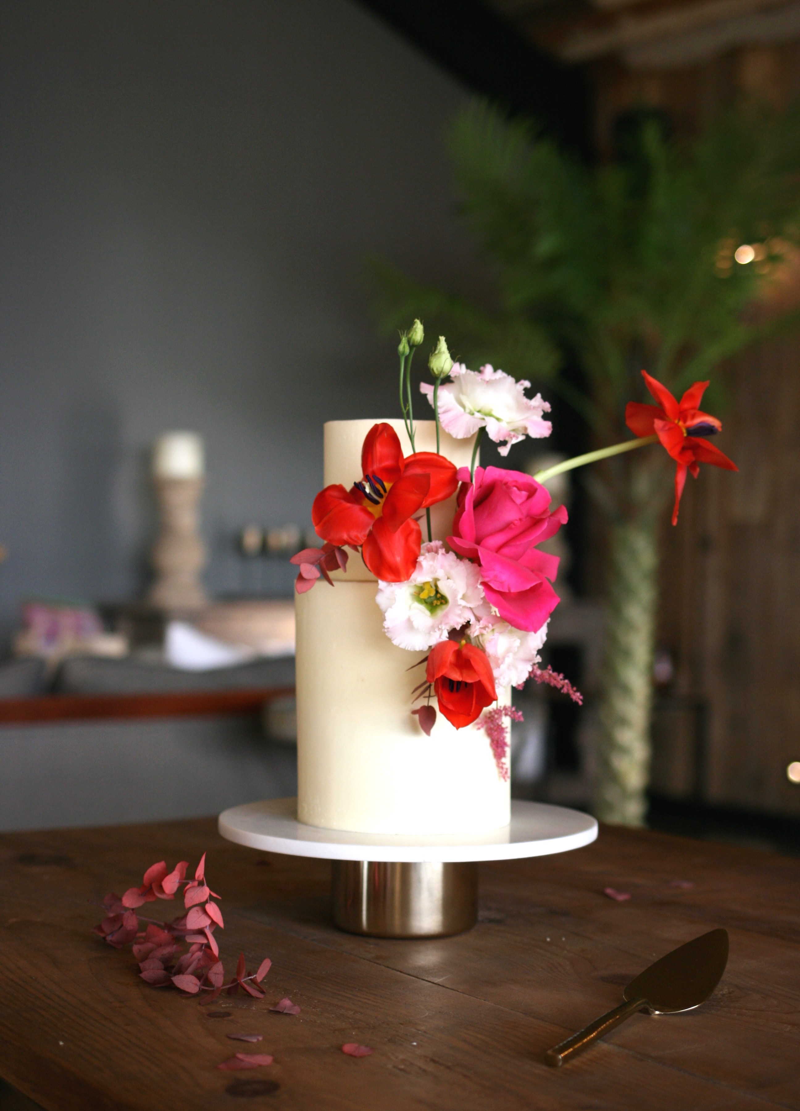 Vibrant, modern, cool wedding cake at Botley Hill Barn