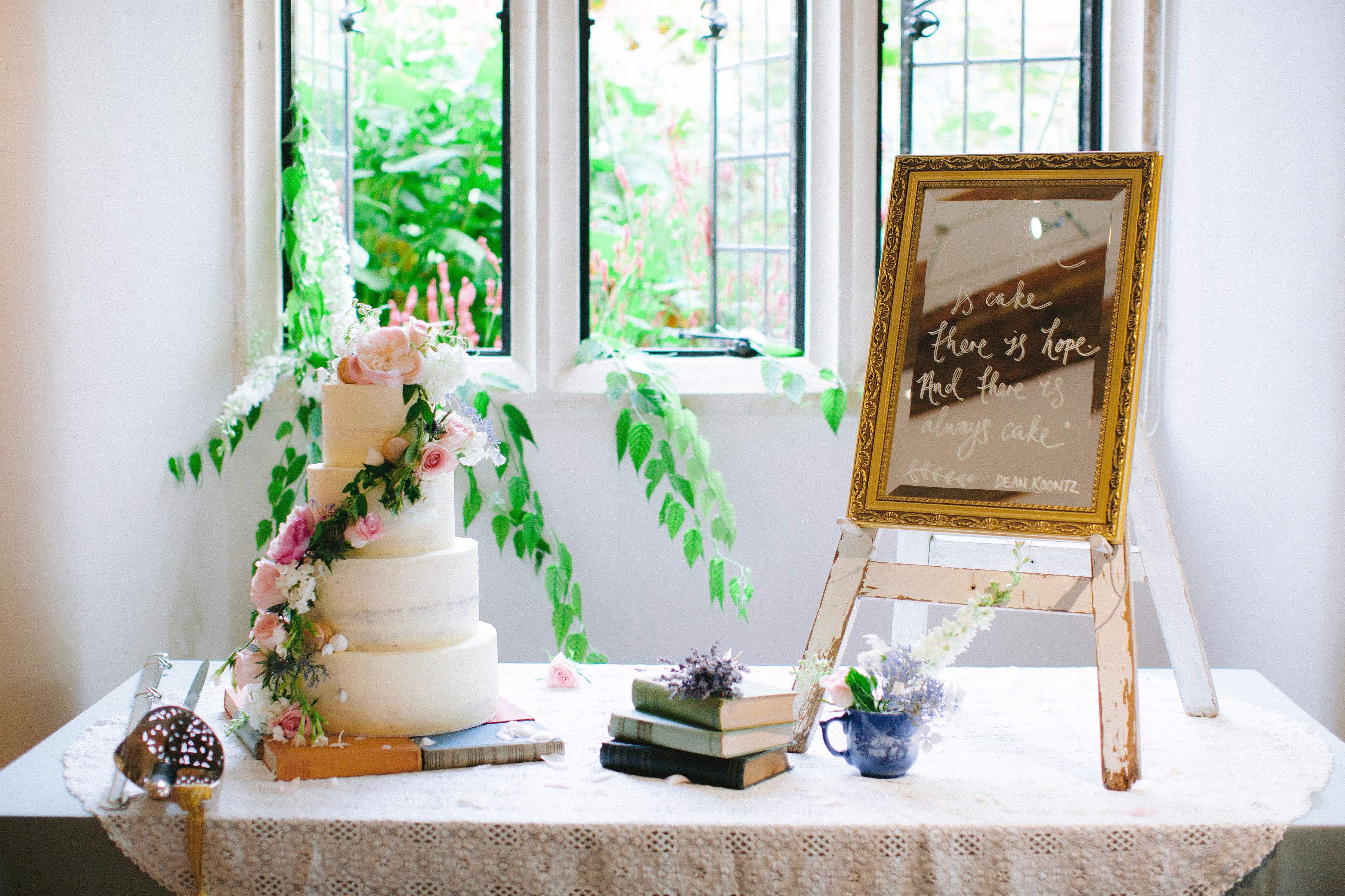 Romantic cake table for Trinity Hall Cambridge Wedding 