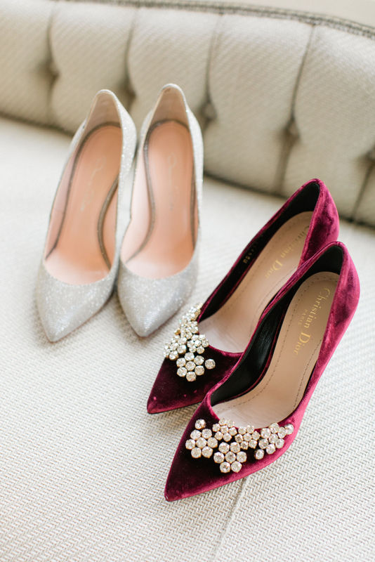 Christian Dior bridal shoes at Hedsor House wedding. Photo by Roberta Facchini
