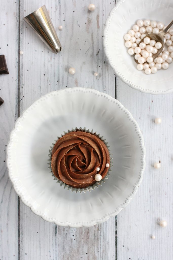 Chocolate buttercream swirls and cake decorating tools