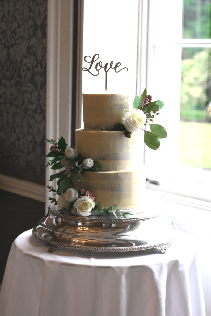Smooth Buttercream Wedding Cake for a Christmas Wedding at Nonsuch Mansion, Surrey