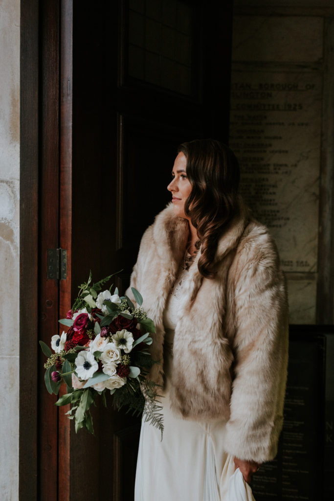 Modern romantic London winter bride 