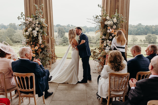 Modern luxe laidback wedding at The Grange Hampshire with bold pastel coloured floral and Made With Love gown | Richard Skins Photography